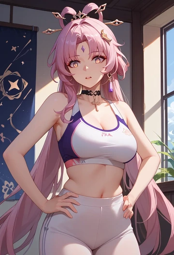 star rail,fu xuan,sports bra,high-waisted leggings  - AI generated anime art